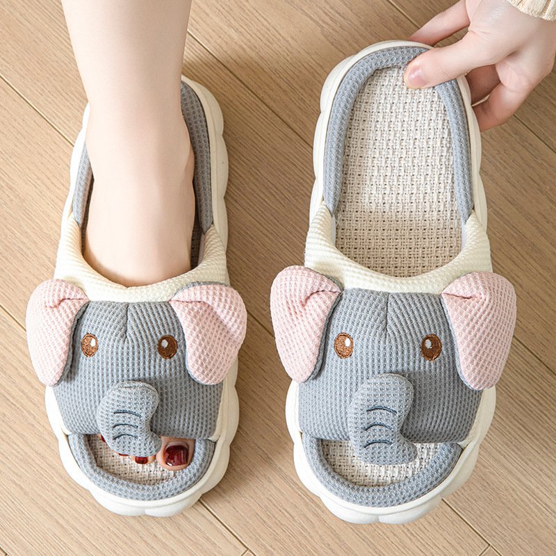 Couples Openings Open Toe Animal Linen Slippers - Image 5