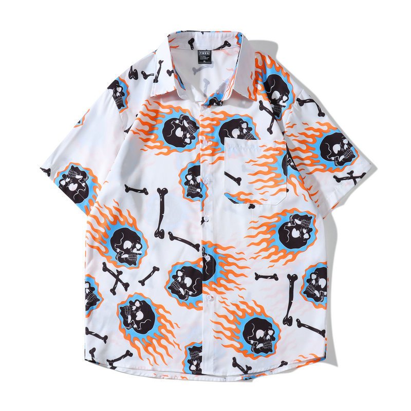 Men's Casual Beach Skull Print Shirt Shorts Set - Image 3
