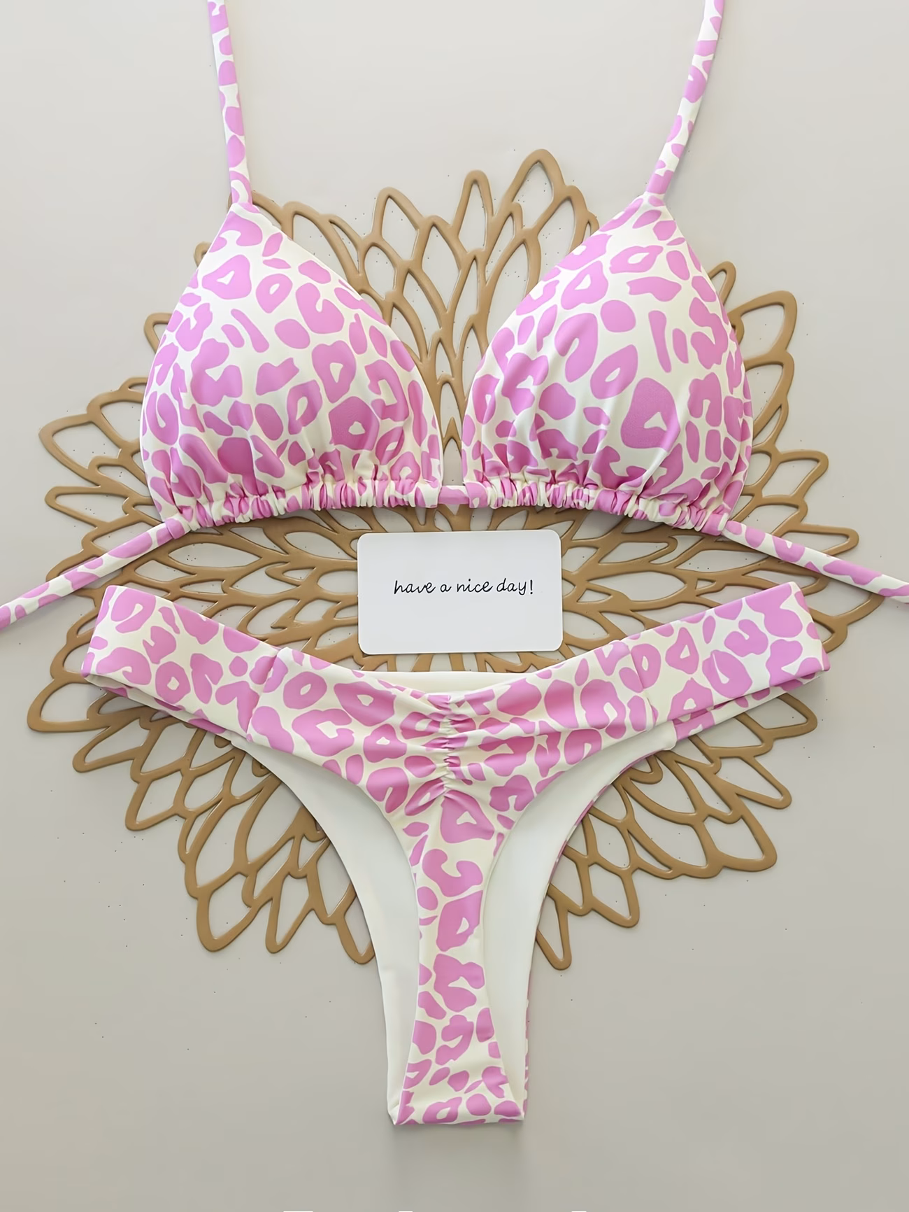 2pcs Full-body Print Leopard Print, Sexy Lace-up Backstrap, Back-revealing Swimsuit Bikini, Perfect for Vacations, Beaches, Stages, and Concerts in the Summer.