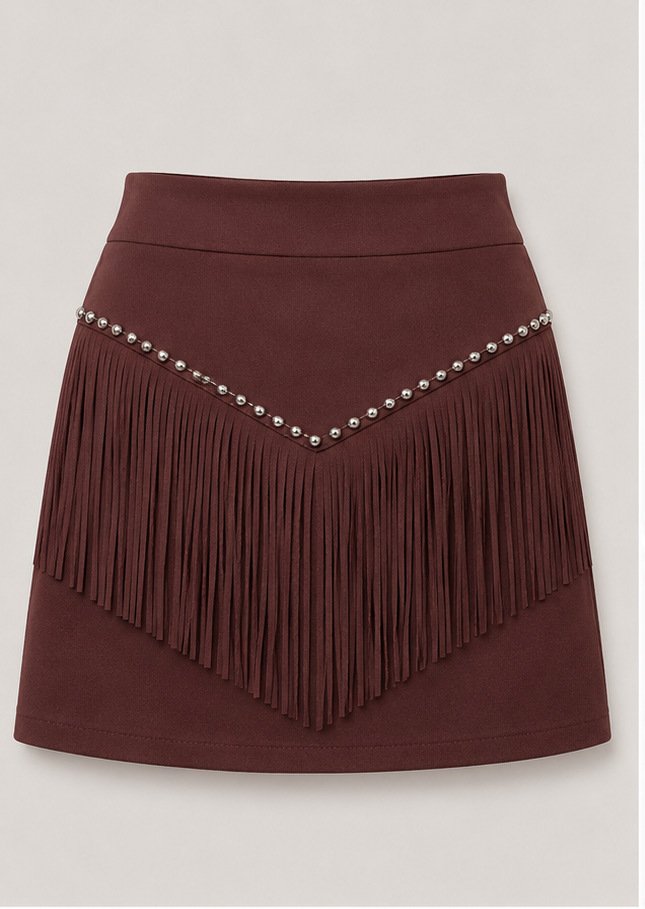 Retro Tassel-studded Faux Suede A-line Mini Skirt - Image 9