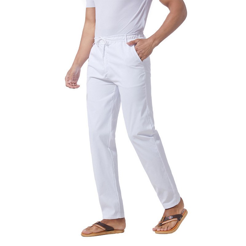 New Mens Solidcolor Linen Cotton Looseit Casual Pants - Image 3