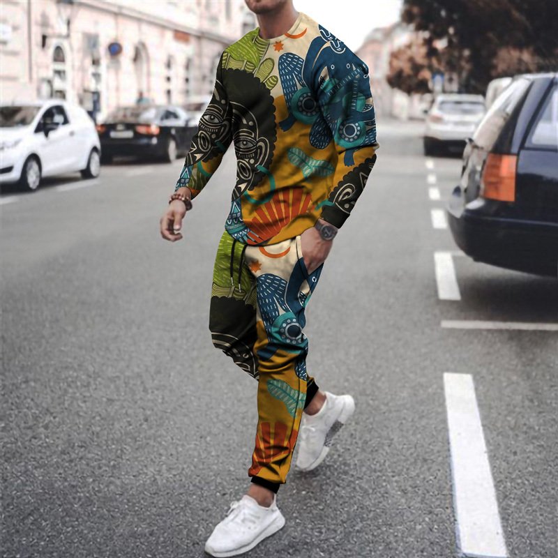 Round Neck T Shirt Long Sleeve Sports Pants Two Piece Set - Image 5