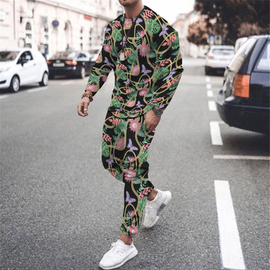 Round Neck T Shirt Long Sleeve Sports Pants Two Piece Set - Image 7