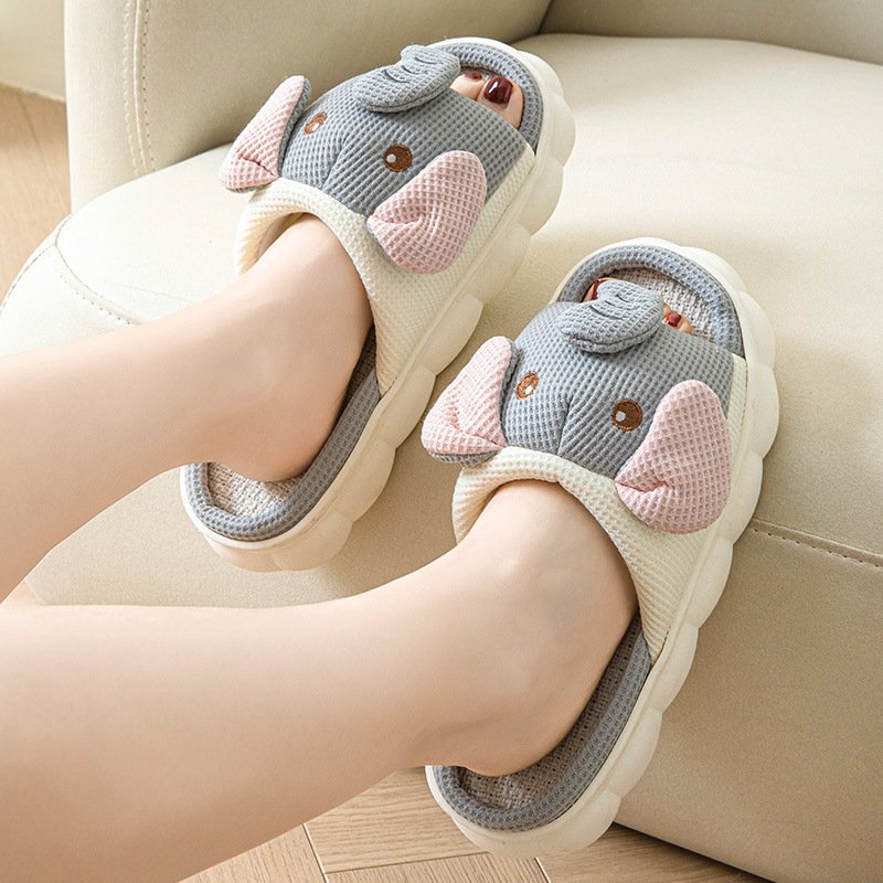 Couples Openings Open Toe Animal Linen Slippers - Image 3