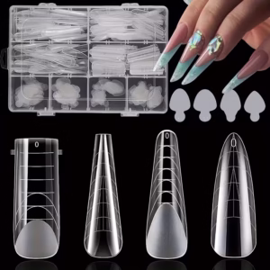 288pcs French-Style Nail Double-Form Kit with Reusable Pads - 4 Styles, 12 Sizes Acrylic Nail Molds, Formaldehyde-Free Nail Extension Tools and Accessories Set for Nail Enhancement