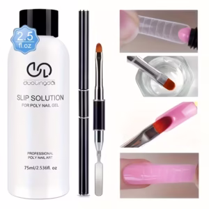 duolingdai Poly Extension Gel Kit Slip Solution for Nails with Dual-Ended Nail Brush Anti-Stick Liquid Brushes Cleaning Easy Spread for Beginner