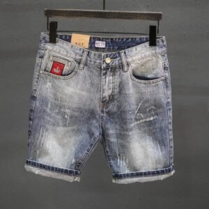 Retro Ripped Denim Mens Trendy Cropped Pants With Fuzzy Hems