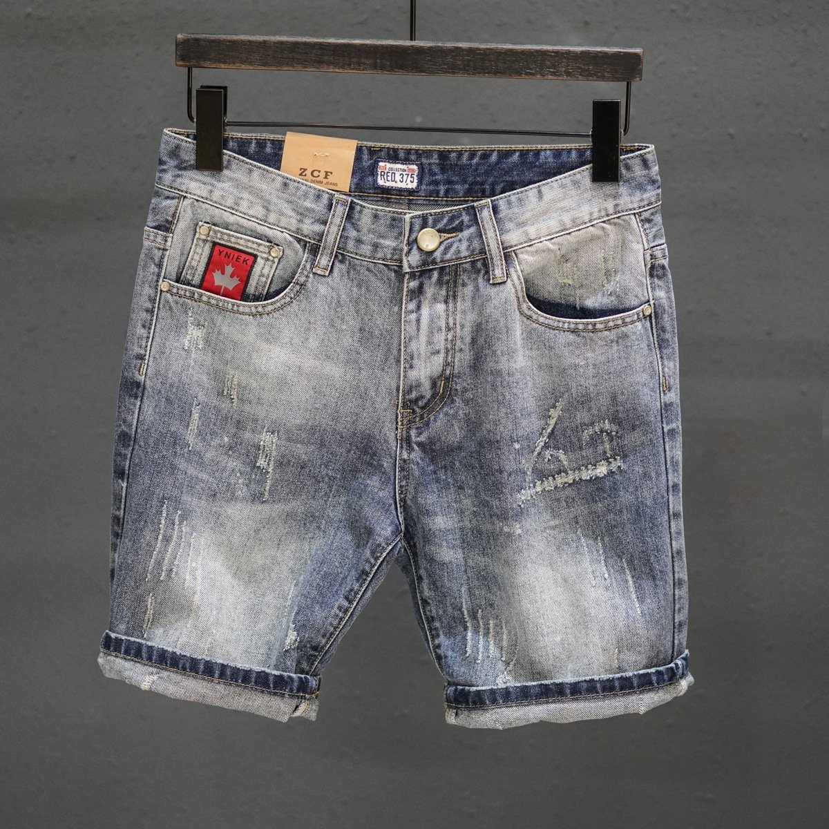 Retro Ripped Denim Mens Trendy Cropped Pants With Fuzzy Hems