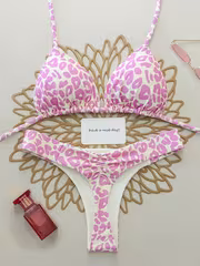 2pcs Full-body Print Leopard Print, Sexy Lace-up Backstrap, Back-revealing Swimsuit Bikini, Perfect for Vacations, Beaches, Stages, and Concerts in the Summer. - Image 2
