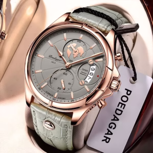 Unique Precision Chronograph Vintage Men's Watch with Date, Waterproof, Luminous Round Quartz Mens Wristwatch