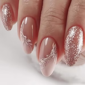 24pcs Short Almond Glossy - Natural Star Wearable Nail Patches, Fairy Glitter Design False Nail Extension Detachable Nail, with Jelly Glue 1 Nail File 1