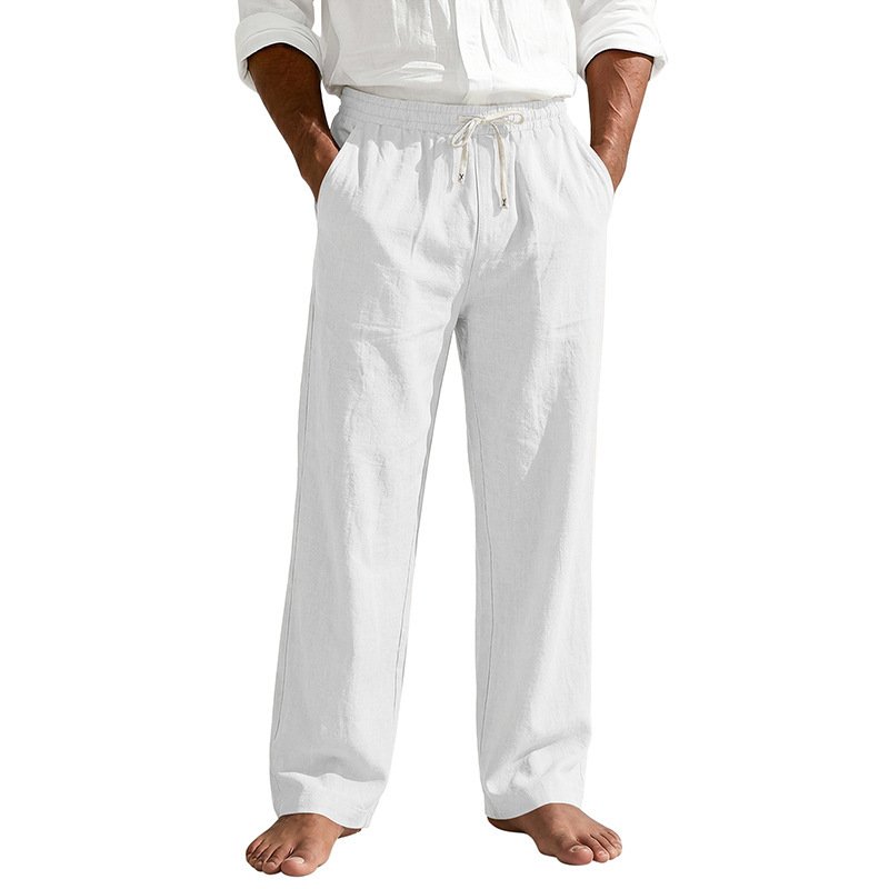 Mens Linen Casual Straight-Leg Trousers - Image 2