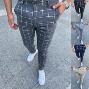 New Mens Plaid Striped Printed Casual Checkered Trousers