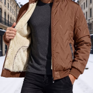 Men's Winter Embossed Line Stripe -Lined Warm Jacket, Lightweight and Warm Stand Collar Casual Sport Jacket, Casual and Stylish Solid Color Thickened Zipper Cardigan with Practical and Secure Zipper Pockets on Both Sides, Suitable for Running