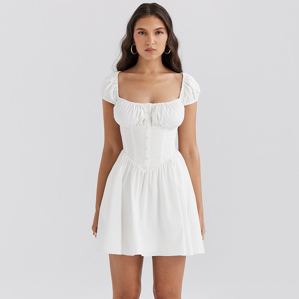 Womens Casual Puff-sleeve Square-neck Dress - Image 4