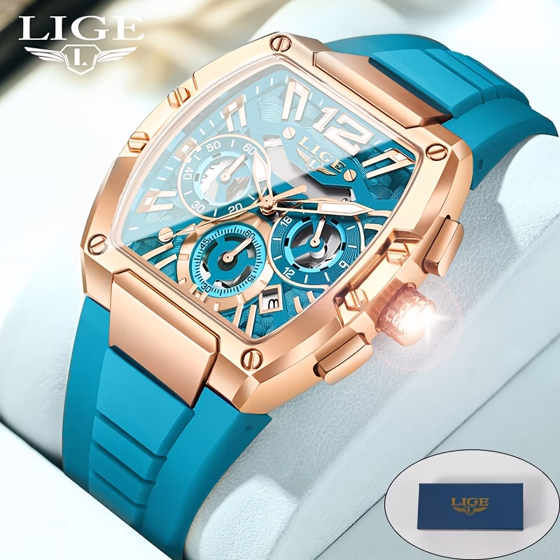 LIGE Square Men'S Watch Fashion Business Watch Casual Men'S Watch Sports Watch Chronograph Women'S Watch