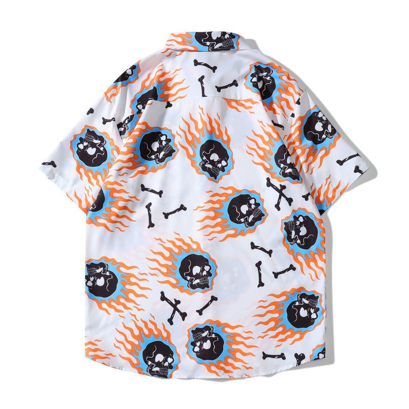 Men's Casual Beach Skull Print Shirt Shorts Set - Image 4