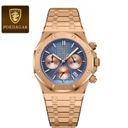 POEDAGAR Men's Luxury Chronograph Watch with Luminous Dial, Stainless Steel Case, 3ATM High Quality, Calendar & Stopwatch Functions, Casual Sporty Design, Battery-Powered Quartz Movement, Casual Attire | Sporty Elegant Style | Sophisticated Strap - Image 3