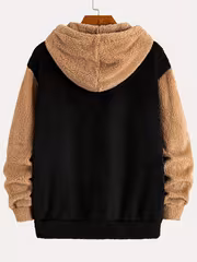 Men's National Trend Color-Block Patchwork Thickened Warm Hooded Plush Sweatshirt with Embroidered Little Bear Pattern, Three-Dimensional Embroidery, Loose Fit, Autumn/Winter Cold-Weather Fashion Top Hoodie - Image 2