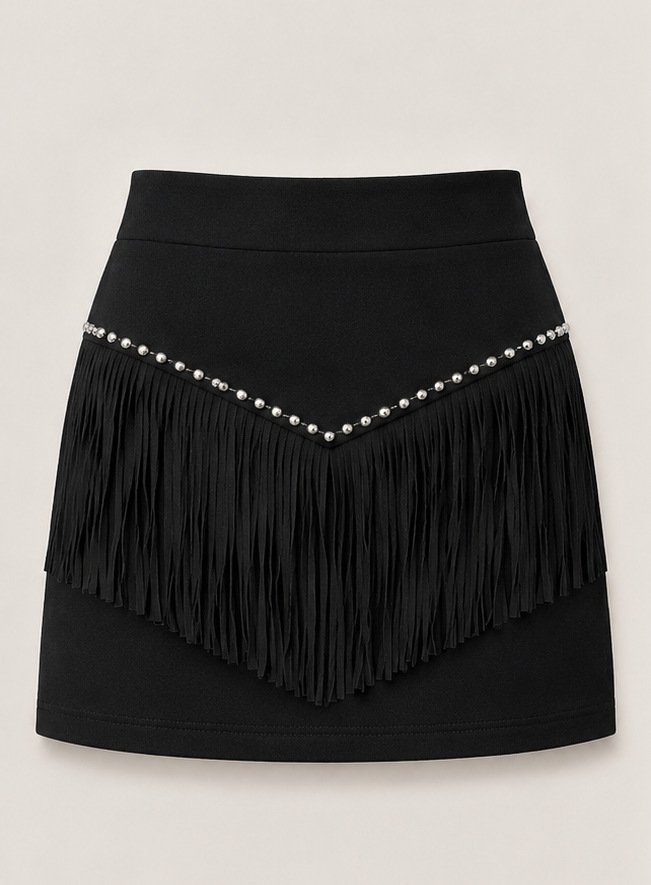Retro Tassel-studded Faux Suede A-line Mini Skirt - Image 3