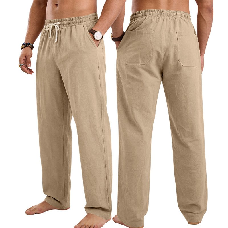 Mens Linen Casual Straight-Leg Trousers - Image 9
