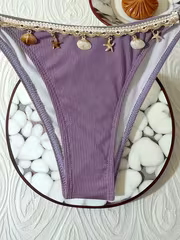 Purple Tie-Front Bikini Slim Fit 2pcs Women's Beachwear 2-in-1 Look - Image 2