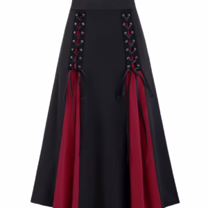 Vintage Colorblock Pleated Tie Front Skirt, Casual High Waist Skirt For Spring & Summer, Women's Clothing