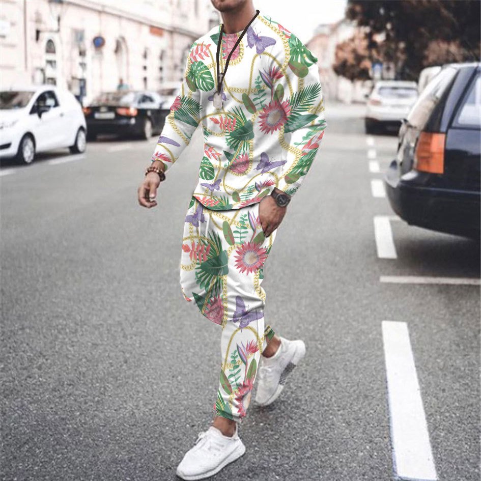 Round Neck T Shirt Long Sleeve Sports Pants Two Piece Set - Image 6