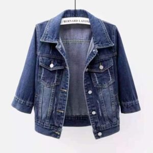 New Womens Cropped Denim Jacket With Three Quarter Length Sleeves