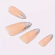 24pcs of Fake Nails Glitter French Pink Manicure Almond-Shaped Long Wearable Nails - Image 5