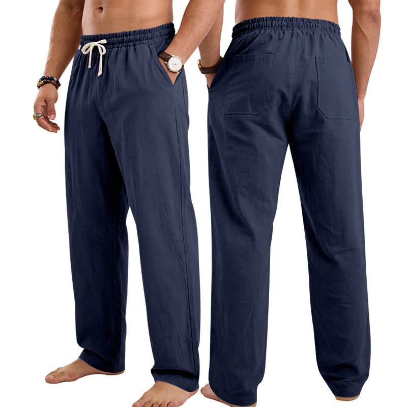 Mens Linen Casual Straight-Leg Trousers - Image 3