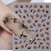 2pcs Combination Set New Cross-border Nail Stickers New Chinese Style Hot Golden and Silvery Cherry Blossom Hibiscus Flower with Glitter 3D Nail Back Art Stickers