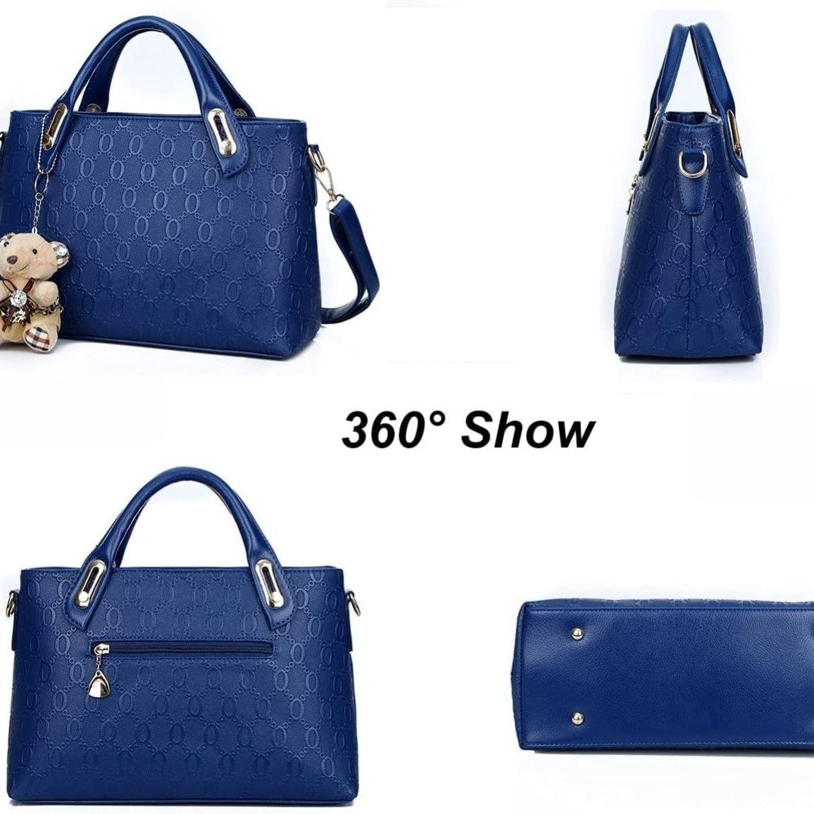 Women 4Pcs Top Handle Satchel Hobo PU Leather Handbag Set Large Tote Purse Shoulder Bag Card Holder - Image 3