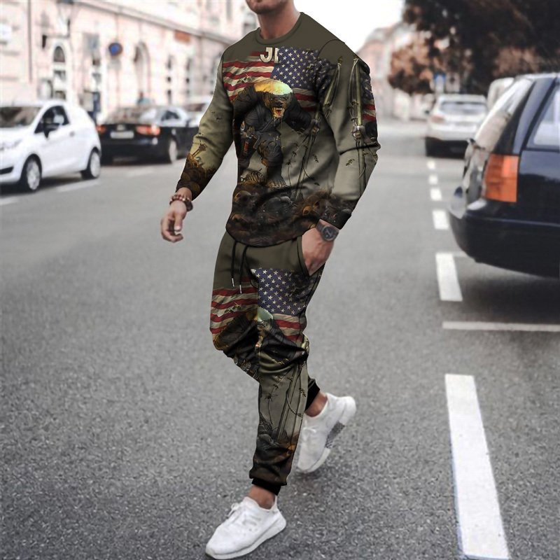 Round Neck T Shirt Long Sleeve Sports Pants Two Piece Set - Image 9