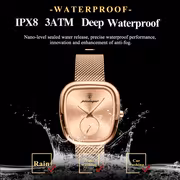 POEDAGAR Elegant Rose Square Watch - Waterproof Stainless Steel Mesh Band, Quartz Movement Wristwatch with Black Dial & Rose Hands, Suitable for Parties, Casual & Swimming, 3ATM Timepiece - Image 4