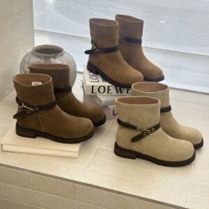 Womens Retro Chunky-Heel Biker Ankle Boots