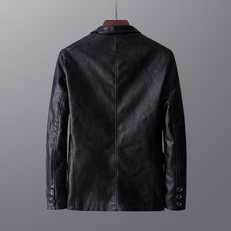 Leather Men's Autumn And Winter Jacket Thin Lapel - Image 8