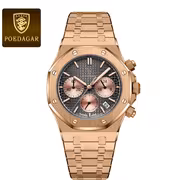 POEDAGAR Men's Luxury Chronograph Watch with Luminous Dial, Stainless Steel Case, 3ATM High Quality, Calendar & Stopwatch Functions, Casual Sporty Design, Battery-Powered Quartz Movement, Casual Attire | Sporty Elegant Style | Sophisticated Strap - Image 9