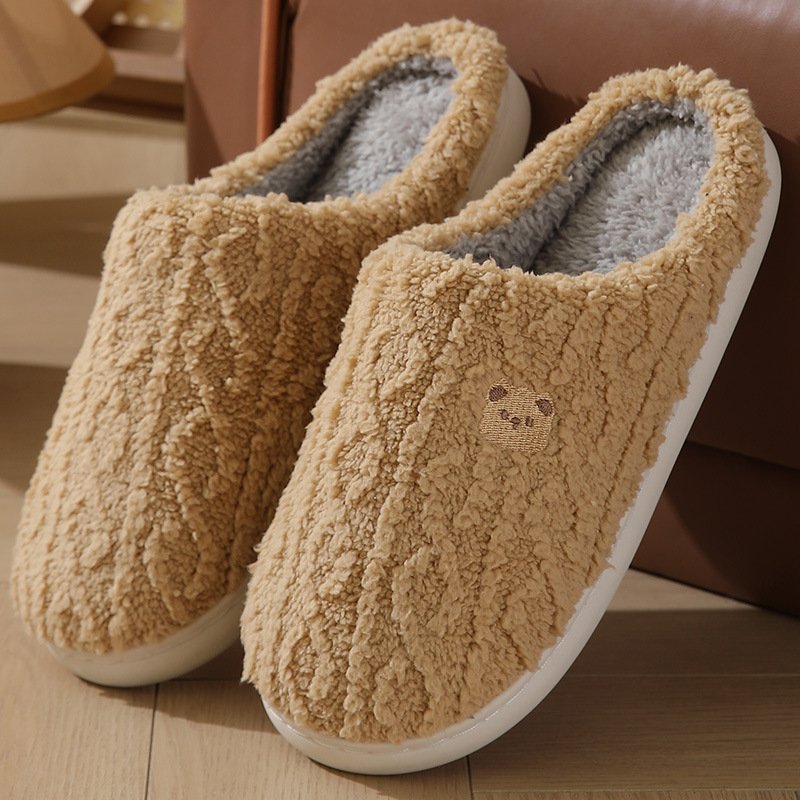 Thick-soled, Warm Plaid Plush Slippers For Indoor Winter Wear - Image 3