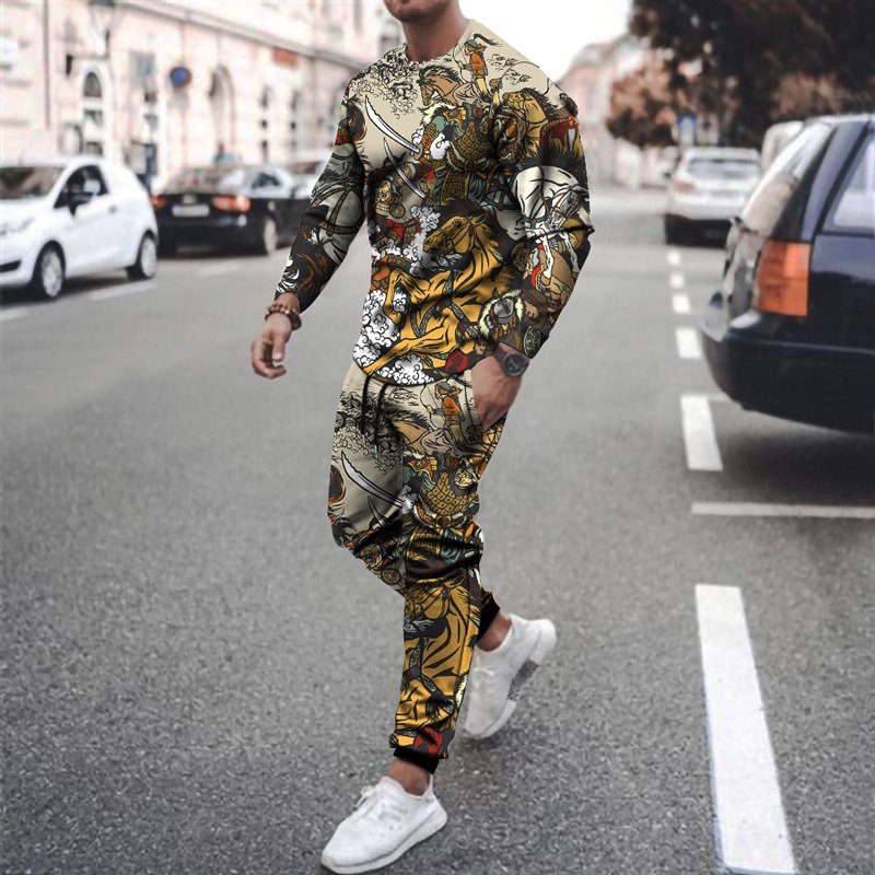 Round Neck T Shirt Long Sleeve Sports Pants Two Piece Set - Image 4