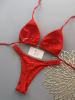 Women's Bikini Swimsuit Set, 2pcs, Solid Color and Printed, Cross-Over Spliced, Multi-Color, Sexy Halter Neck Bikini for Beach Vacation - Image 6