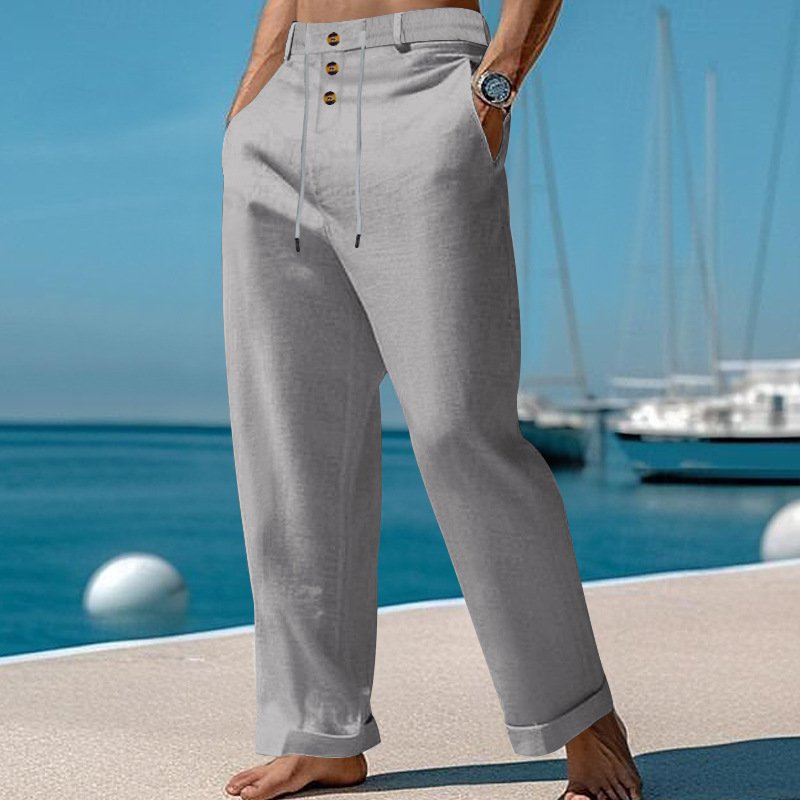 Mens SpringSummer New Fashion Straight-leg Cotton-Linen Casual Pants - Image 2