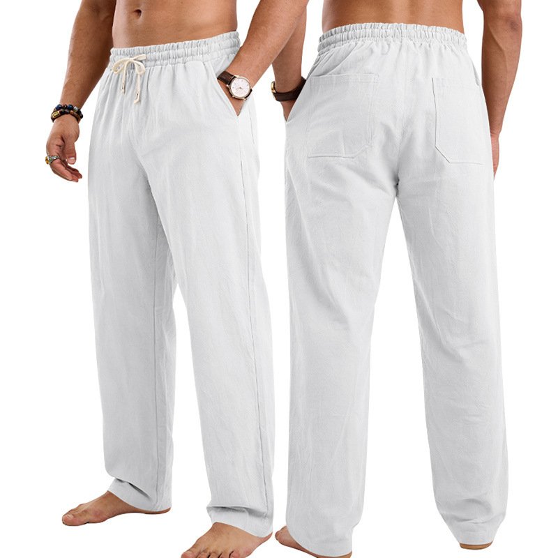 Mens Linen Casual Straight-Leg Trousers - Image 8