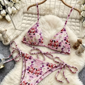 Wild Floral Print Alluring Bikini, Triangle Cup with Tie-Up Detachable Swimsuit, Hot Beach Vacation Swimwear