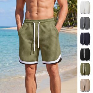 Mens Sporty Plaid-Panel Short Shorts