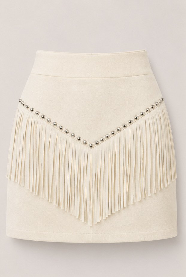 Retro Tassel-studded Faux Suede A-line Mini Skirt - Image 5