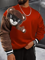 Men's Long Sleeve Crew Neck Sweatshirt, New Autumn/Winter Style, Bear Design, Casual Loose Fit Top - Image 6