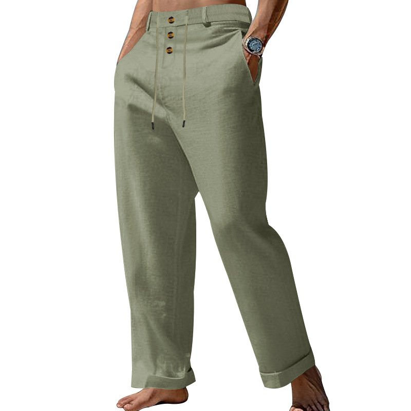 Mens SpringSummer New Fashion Straight-leg Cotton-Linen Casual Pants - Image 7