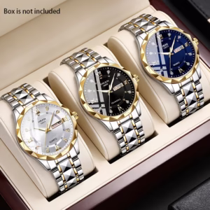 3pcs Luxury Sports Men'S Watch, with Stainless Steel Strap And Easy Roman Numeral Dial, a Round Men'S Watch with Chronograph-Like Function, with Date Display, Suitable for Casual Wear, a Gift for Valentine'S Day Or Father'S Day