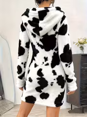Printed Double-Sided Plush Hooded Zip-Up Cardigan, Women's Mid-Length Plush Coat for Autumn and Winter - Image 3
